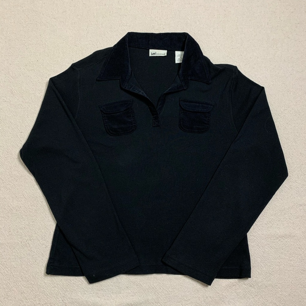 VTG 90s Lee Riveted Long Sleeve Polo Black XL